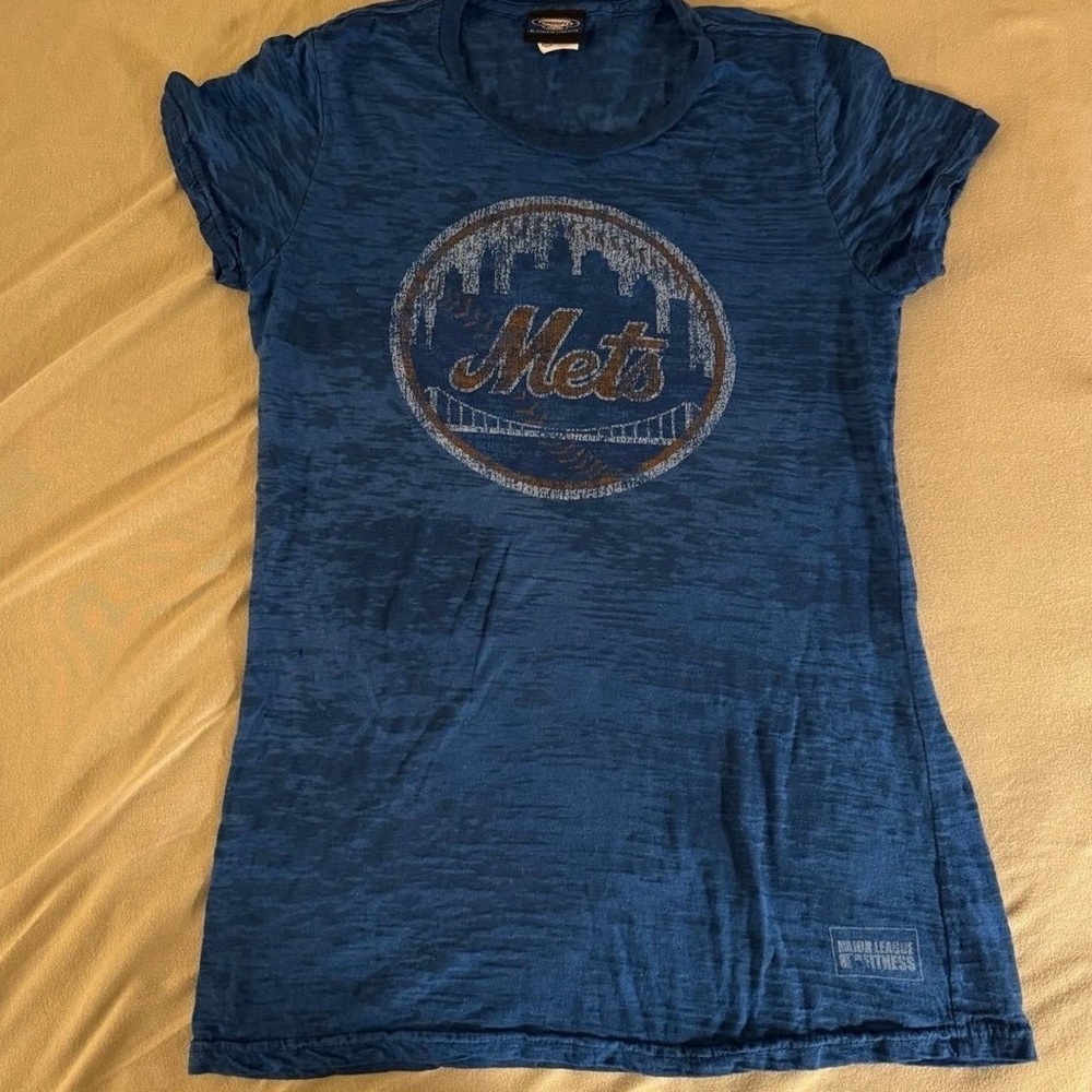 VINTAGE Y2K 2009 New York Mets Baseball Sports Tissue Tee T-Shirt Blue Athletic